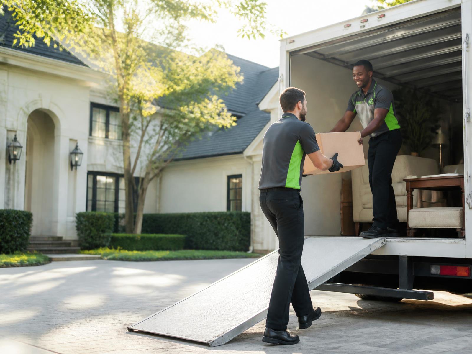 EcoClear crew loading household items into a clean white hauling truck